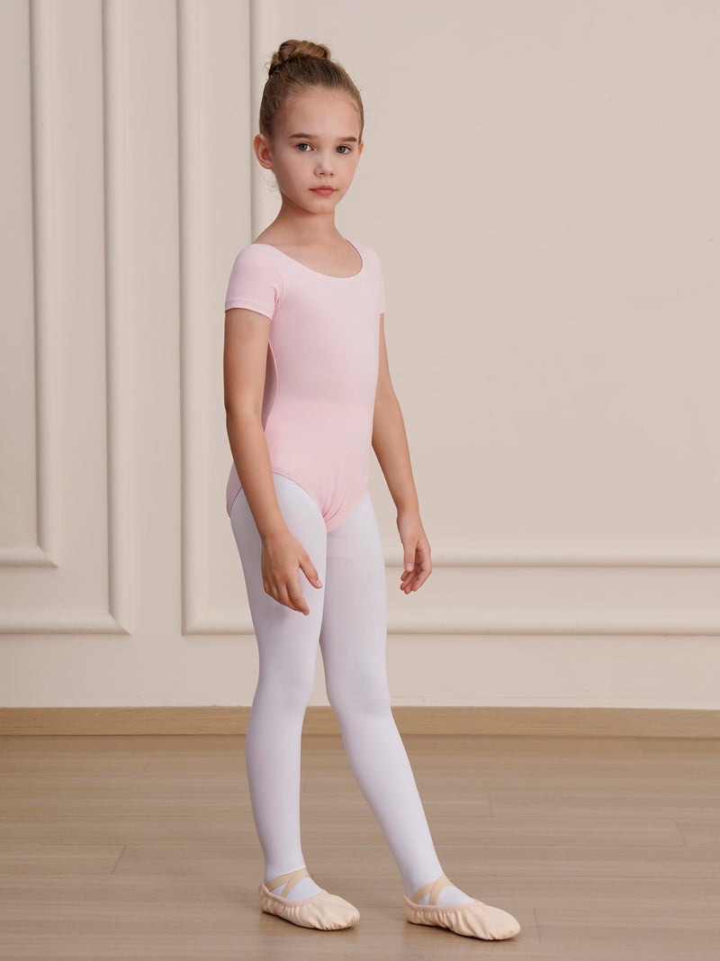 WEGETIT Gymnastics Leotards for Girls Ballet Dance Toddler Leotard Short Sleeve Bodysuit (Pink, 6-8 Years) - Image 3